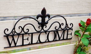 ガーデニング雑貨 アイアン・ウエルカムサイン ブラック 看板 ガーデン雑貨 レトロ 庭飾り 壁飾り 壁掛け ガーデンサイン アメリカン カントリー雑貨 園芸 アンティーク おしゃれ ガーデン