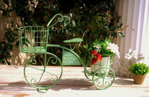 ガーデニング雑貨 プランターラック 自転車 プランターポット トライサイクル ポットスタンド エルブ グリーン 花台 フラワーラック カントリー ガーデン雑貨 園芸雑貨 庭置物 庭飾り コベ