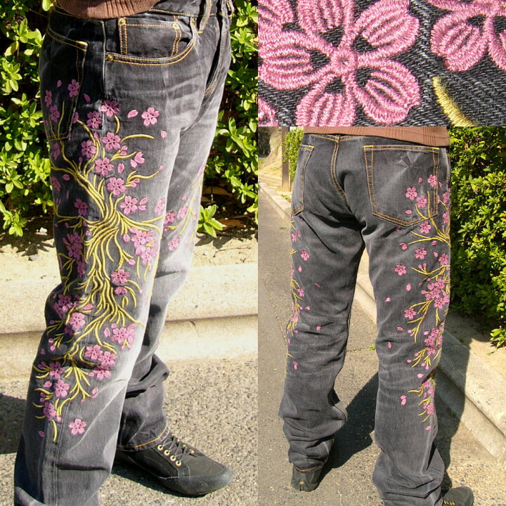 楽天市場】桜刺繍ブラックジーンズ/メンズ/MEN