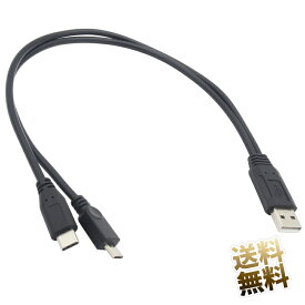 【USB二又ケーブル ×1点】 USB2又ケーブル 約35cm (端子含む) USB2.0 ケーブル USB-A (オス) - USB-C (オス) USB-microB (オス) ※QC、PDなど急速充電器使用不可