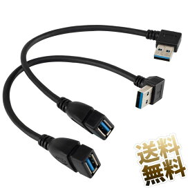 L字 USBケーブル 延長 USB3.2 Gen1 5Gbps 約20cm USB-A オス - USB-A メス USB3.0 USB3.1 対応 L字型 USB延長ケーブル ブラック