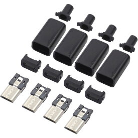 USB microB 4ピン 自作コネクタ オス 4点セット 自作部品 USB2.0 microUSB typeB オス ブラック