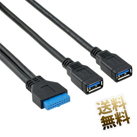 変換ケーブル ×1本 約30cm USB3.2 Gen1 メス 2ポート マザーボード 20ピン コネクタ USB3.0 USB3.1 Gen1 5Gbps
