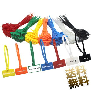 タグ付き結束バンド 250本 (7色/各色30本以上) ナイロン マーキングタイ マーカータイ 結束用バンド 結束タイ タイラップ ネームタグ ホワイト ブラック レッド オレンジ グリーン ブルー イ