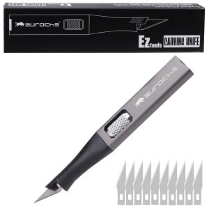 aurochs EZ-tools カービングナイフ 替刃10枚付 高品質 耐久性デザインナイフ アートナイフ クラフトナイフ 細工用カッター クラフトツール 軽量 アルミニウム製 プラモデル工具 彫刻 切絵 ガン