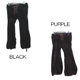 ベロア素材 ハーフパンツ 冬素材 ブラック パープル 黒 紫 編み上げリボン ゴム 柔らか ベロア 高級素材 レディースヨガ フィットネス デザインパンツ コスプレにも