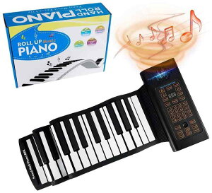 Yumcute ロールアップピアノ 88鍵盤 電子ピアノ 日本語表記 キーボード 折りたたみ スピーカー内蔵 充電式 イヤホン マイク対応 手巻きピアノ 楽器 初心者 練習 ペダル 日本語説明書付き