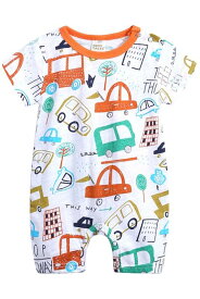 [EnDast] 半袖 5分丈 イラスト柄 ロンパース やわらか素材 韓国子供服 おしゃれ 乳幼児 キッズ ベビー服 59cm 60cm 66cm 70cm 73cm 80cm 90cm