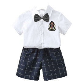 [バター クリーム] 在庫限り ベビー服 上下 セット お祝い 蝶ネクタイ 学生風 制服風 ワッペン 赤ちゃん お祝い 衣装 男の子 かっこいい
