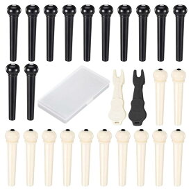 アコースティックギターブリッジピン、24本セットボーンギターブリッジピン、ギターピンプラーリムーバー付き、アコースティックギターパーツ交換用用 ブリッジピン エンドピン