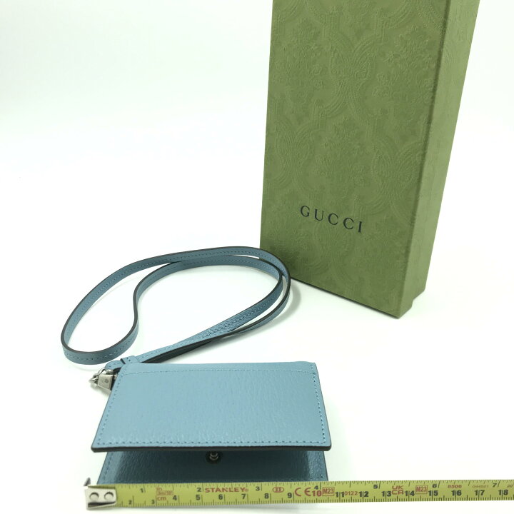 楽天市場】グッチ Gucci ストラップ付 パスケース レザー ライトブルー 