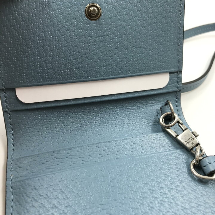 楽天市場】グッチ Gucci ストラップ付 パスケース レザー ライトブルー 