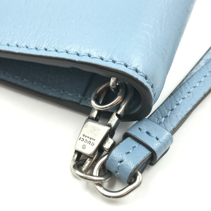 楽天市場】グッチ Gucci ストラップ付 パスケース レザー ライトブルー 