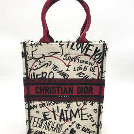 【中古】 Christian Dior クリスチャンディオール ブックトート バーティカル M1272ZBBF M941 キャンバス ホワイト × レッド × ブラック 極美品