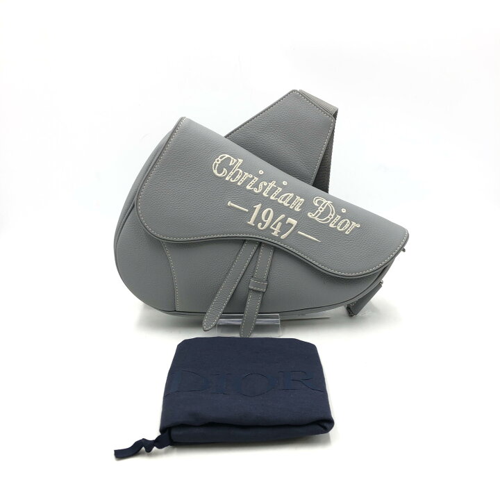 クリスチャンディオール サドルバッグ レザー ボディバッグ グレー  
