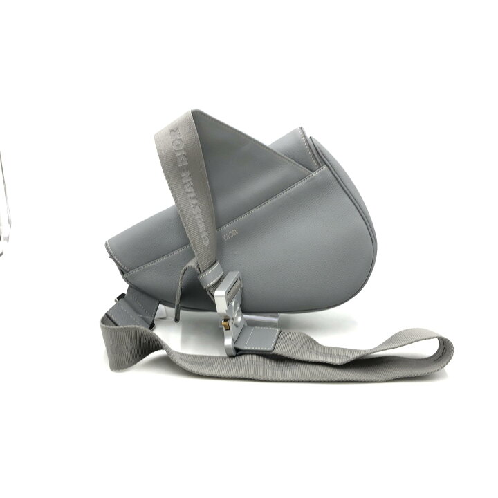 クリスチャンディオール サドルバッグ レザー ボディバッグ グレー  