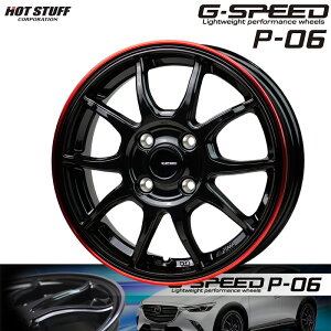HOTSTUFF Gスピード P-06 16×6.0J 4H PCD100 +45 ブラック&レッドクリア (BK/RED) アルミホイール 4本セット