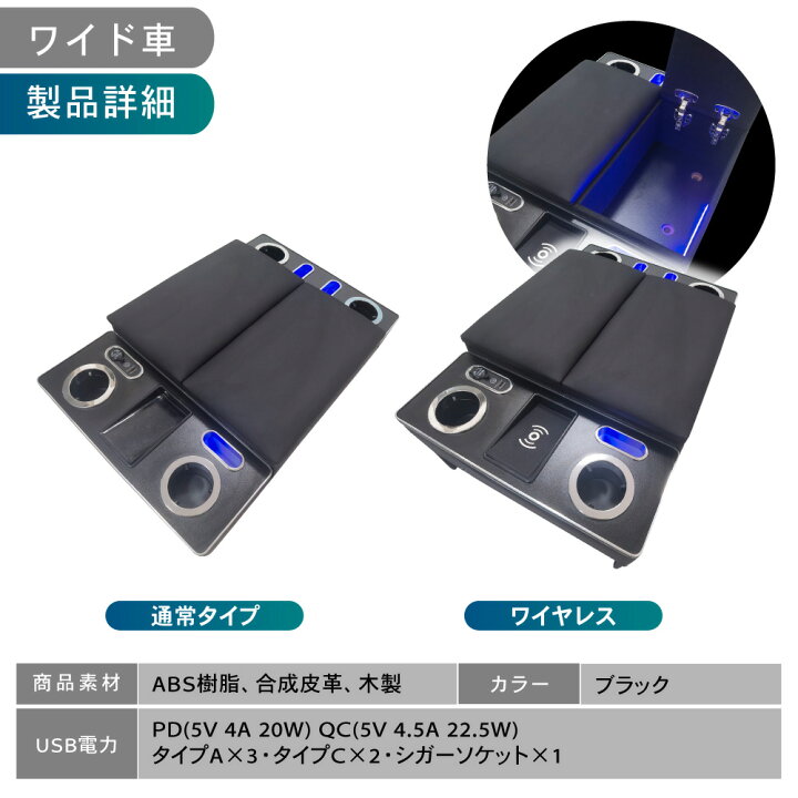 楽天市場】ラクラク設置 ハイエース 200系 コンソールボックス LED 