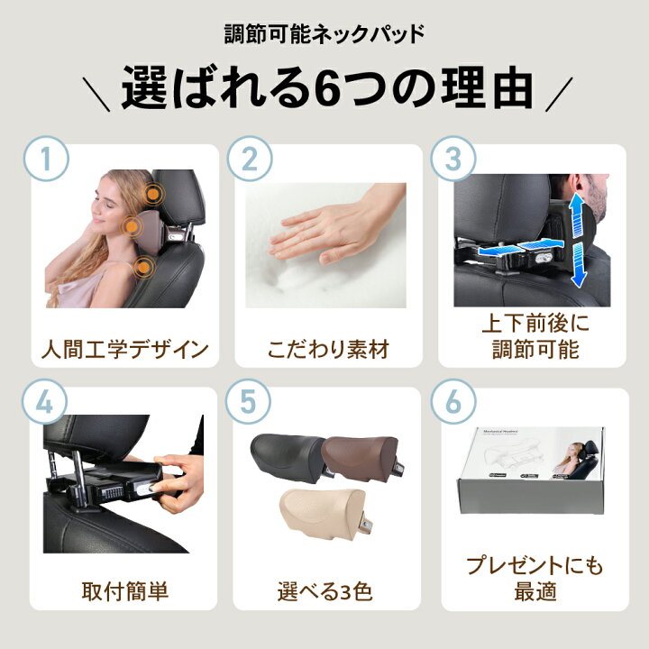 楽天市場】選べる3色 ネックパッド 車 調節可能 車用 快適 睡眠 大人 
