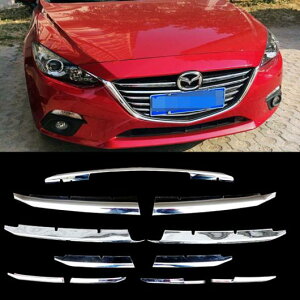 車用メッキパーツ アクセサリー マツダ 3 アクセラ 3 2014 2015 2016クロームフロントラジエーターメッシュグリルグリルボンネットカバートリム モールディング ガーニッシュ11ピース セット AL-
