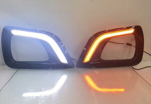 ブラック光沢 カバー 日産 ナバラ ダットサントラック NP300 2015 2016ターンシグナルスタイルリレー 12V LED デイタイムランニング ライト DRL フォグ ランプ ホール white and yellow AL-BB-1731 AL Car light