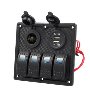 4 ギャング 12V-24V デュアル USB 防水 マリンブルー LED スイッチパネル 電源ソケット 海洋スイッチパネル スイッチ タイプ001 AL-BB-7415 AL Car parts