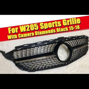 車用外装パーツ 適用: メルセデスベンツ W205 スポーツ フロント ダイヤモンド グリッド グリル Cクラス C180 C200 C230 C250 C280 C300 ABS ブラック テープ カメラホール 2015+ タイプ001 AL-EE-0313 AL Exterior