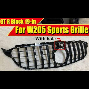 適用: メルセデス W205 C205 Cクラス スポーツ GTS グリッド グリル W/カメラ ABS 光沢ブラック 2019 タイプ001 AL-EE-0374 AL Exterior parts for cars