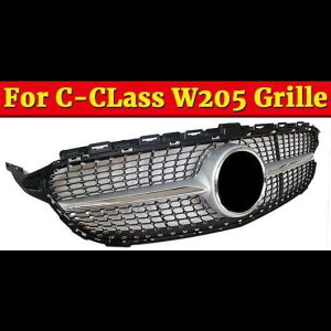 車用外装パーツ W205 ダイヤモンド スタイル グリル ABS シルバー Cクラス スポーティー C180 C200 C250 C300 C350 フロント バンパー グリル 2015-18 タイプ001 AL-EE-1053 AL Exterior parts for cars