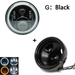 7インチ 80W ドット オートバイ ヘッドランプ エンジェル アイ LED ヘッドライト 7インチ シェル ハウジング ヘッドライト ブラケット 1セット 60W4 ブラック AL-KK-2649 2輪 AL Motorcycle parts