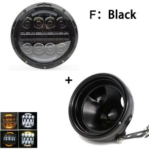 7インチ 80W ドット オートバイ ヘッドランプ エンジェル アイ LED ヘッドライト 7インチ シェル ハウジング ヘッドライト ブラケット 1セット 80W ブラック AL-KK-2649 2輪 AL Motorcycle parts