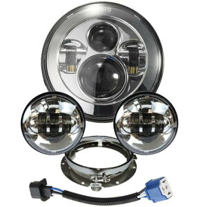 7 LED プロジェクター 883 ヘッドライト + 4 1/2 パッシング ライト 適用: ツーリング エレクトラ グライド ブラック 7インチ LED クロームセット AL-KK-2769 2輪 AL Motorcycle parts