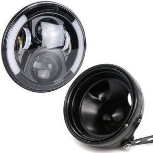 7インチ LED ヘッドライト DRL チューニング シグナル イカリング 7 マウント バケツ シェル 適用: オートバイ モーターバイク ブラック コンボ AL-KK-2777 2輪 AL Motorcycle parts