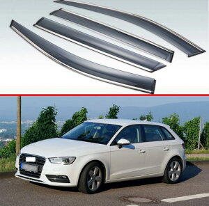 適用: アウディ/AUDI A3 スポーツバック 2013-2019 プラスチック エクステリア バイザー 吹き出し口 シェード ウインドウ サン レイン ガード デフレクター 4ピース 2015 2016 2017 2018 2014 AL-KK-0326 AL Ext