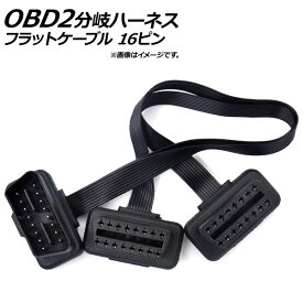 AP OBD2 分岐ハーネス 2口 フラットケーブル L字型コネクター オス16ピン-メス16ピン/メス16ピン AP-EC184 branch harness