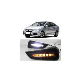 2個 デイライト LED デイタイムランニングライト 12V DRL ホンダ シティ 2015 2016 2017 イエロー カラーカラー シグナル 灯 ターン White Yellow blue AL-BB-1570 AL Car plating parts