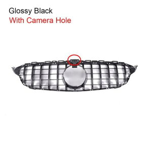 ABS グリッド 適用:メルセデスベンツ W205 スポーツ C200 C250 C300 C350 クーペ 2ドア 2015-2018 フロント バンパー メッシュ グリル カメラ ホールド グロッシー ブラック ホール・シルバー AL-DD-8471 AL E