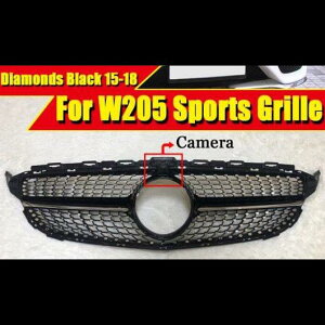 車用外装パーツ 適用: メルセデス Cクラス W205 C205 スポーツ サルーン エステート クーペ ダイヤモンド フロント グリッド グリル ABS 光沢ブラック カメラホール 2015-18 タイプ001 AL-EE-0397 AL Exter