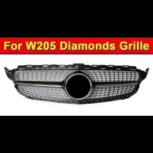 車用外装パーツ 適用: メルセデスベンツ W205 スポーツ ダイヤモンド グリッド グリル ABS ブラック Cクラス C180 C200 C250 C63 フロント 2015-18 タイプ001 AL-EE-1023 AL Exterior parts for cars