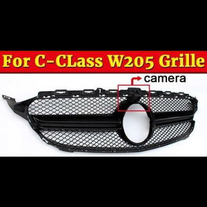 W205 スポーツ グリッド グリル ABS ブラック 適用: メルセデスベンツ Cクラス C180 C200 C250 C350 カメラホール 15+ タイプ001 AL-EE-1056 AL Exterior parts for cars