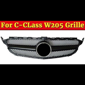 車用外装パーツ 適用: メルセデスベンツ W205 グリッド グリル 2 フィン ABS 光沢ブラック Cクラス C180 C200 C250 C63 フロント グリル 2015-2018 タイプ001 AL-EE-1080 AL Exterior parts for cars