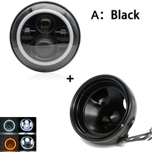 7インチ 80W ドット オートバイ ヘッドランプ エンジェル アイ LED ヘッドライト 7インチ シェル ハウジング ヘッドライト 1セット 40W ブラック・1セット 90W ブラック AL-KK-2649 2輪 AL Motorcycle parts