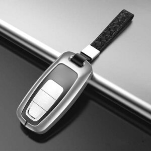 スマート リモート TPU キーケース フル カバー シェル 適用: アウディ/AUDI キー プロテクター ケース キーチェーン レザー ブルー〜レザー シルバー AL-MM-4465 AL Exterior parts for cars
