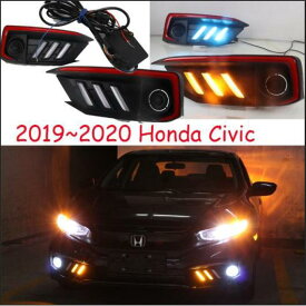 1セット バンパー ヘッドライト 適用: シビック デイタイム ライト 2019-2020 LED DRL ヘッドランプ フォグ モデル1 ホワイト イエロー B ホンダ シビック 2019-2020 AL-OO-0730 AL Car light