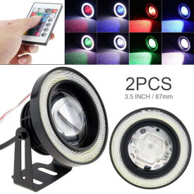 2ピース ハイ パワー 3.5インチ 89mm 12V ユニバーサル RGB LED フォグライト ホワイト COB エンジェル アイ リング DRL ドライビング バルブ AL-RR-5296 AL Car parts