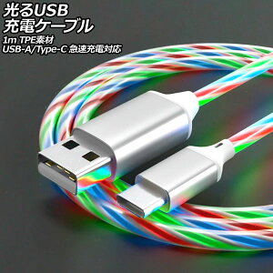 ����USB�[�d�P�[�u�� �}���`�J���[ 1m TPE�f�� USB-A/USB Type-C �}���[�d�Ή� AP-UJ1055-RGB luminous charging cable