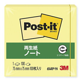 スリーエム(3M) ポストイット ノート 再生紙 イエロー 75×75mm 654RP-YN(31463) post notes recycled paper
