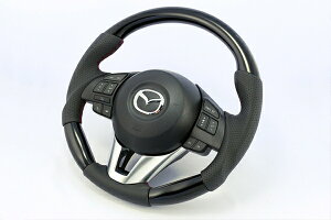 ケンスタイルCX-5 KE 前期/後期 ケンスタイルオリジナルステアリング ピアノブラック/レザーコンビ (レッドステッチ)