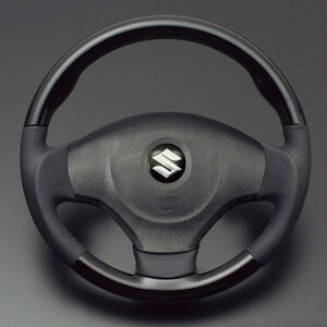 フェガーリAZワゴン/カスタムスタイル MJ23S (2008/10-2012/10) ハイグレード ステアリング ガングリップ ピアノブラック×ダークグレーレザー