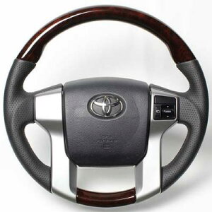 レアルランドクルーザー プラド 150系 2009/9〜 ステアリング ブラウンウッド ブラックユーロステッチ